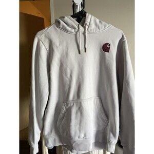 Carhartt Hoodie Women Sz Large Maroon & Cream Relaxed Fit Logo Sleeve Pullover